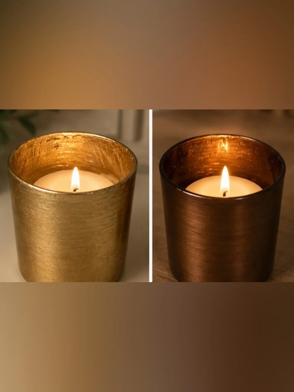 Metallic Glass Votive Candle Holders Set of 2 Gold Brown Decor
